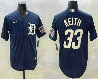 Men%27s Detroit Tigers #33 Colt Keith Navy With Patch Cool Base Stitched Jersey